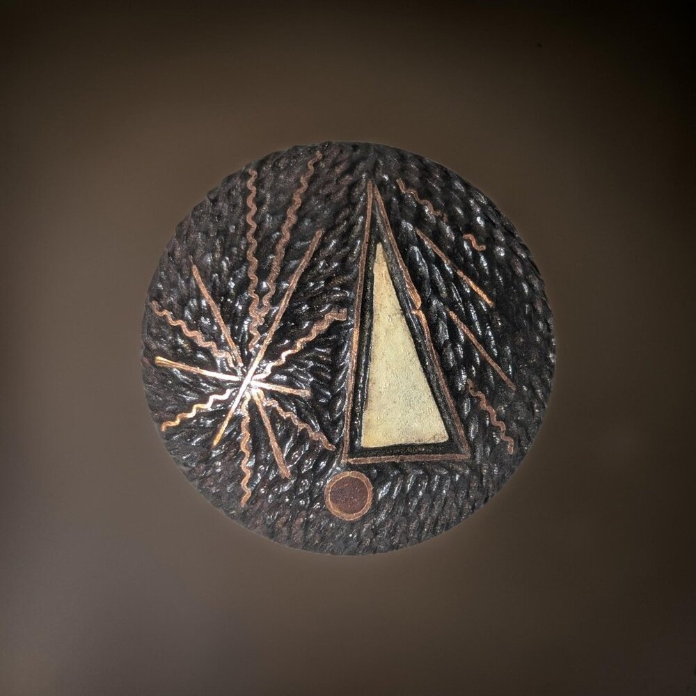 Game Night Vintage Brooch White Enamel Flag Copper Gold Fireworks Etched